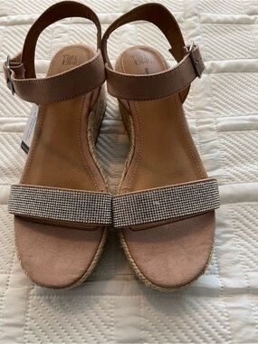 Time and Tru Blush Rhinestone Espadrille Wedge Sandals